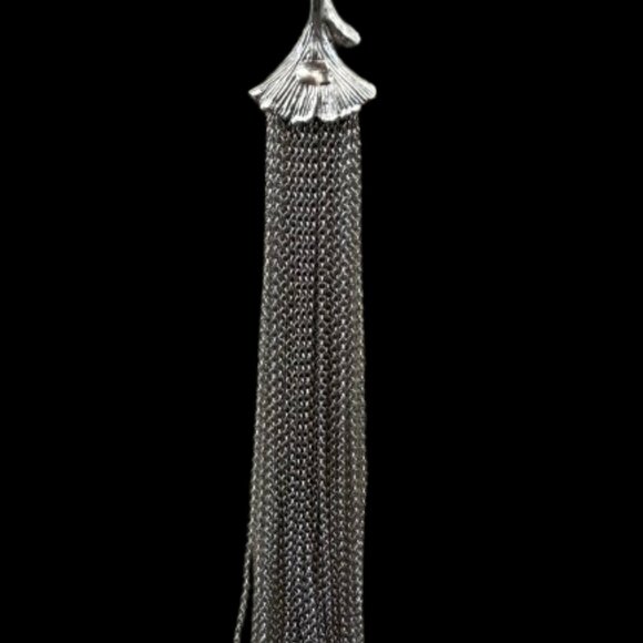 Michael Aram Silver, Gold & Diamond Ginkgo Tassel Necklace w/ pouch - Picture 4 of 7